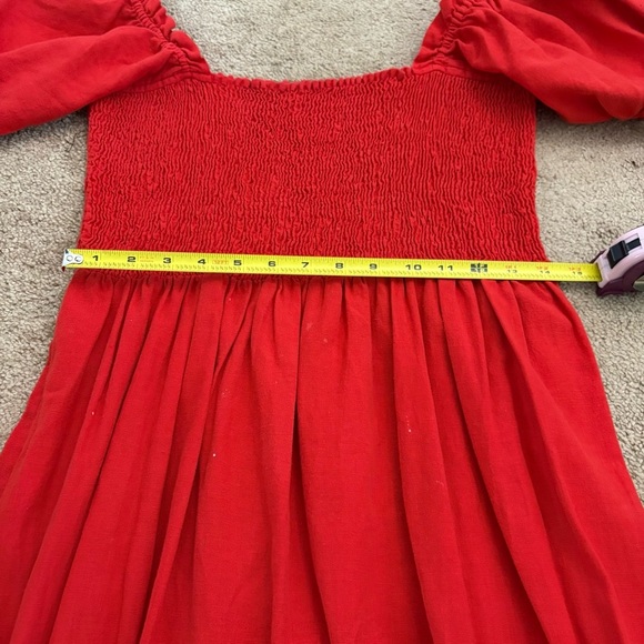 Kinga Csilla Red Smocked Puff Tie Sleeve Maxi Dress Women’s US Size 6 Holiday - Picture 8 of 11